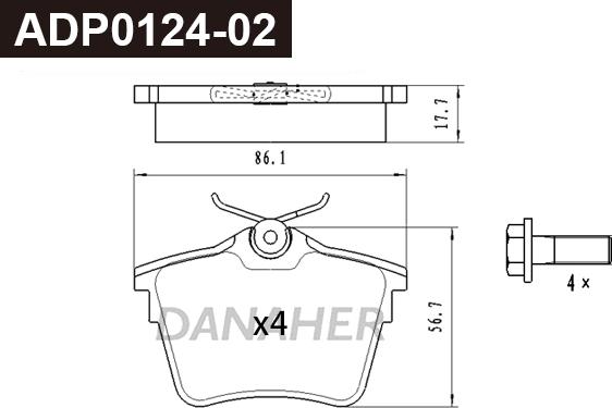 Danaher ADP0124-02 - Гальмівні колодки, дискові гальма autocars.com.ua