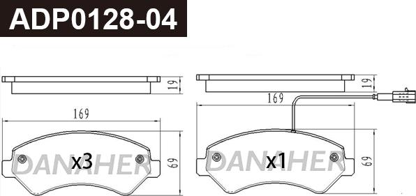 Danaher ADP0128-04 - Тормозные колодки, дисковые, комплект autodnr.net