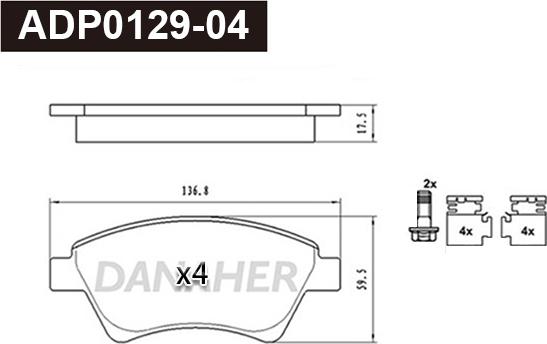 Danaher ADP0129-04 - Гальмівні колодки, дискові гальма autocars.com.ua