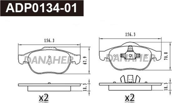 Danaher ADP0134-01 - Гальмівні колодки, дискові гальма autocars.com.ua