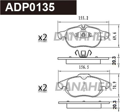 Danaher ADP0135 - Гальмівні колодки, дискові гальма autocars.com.ua