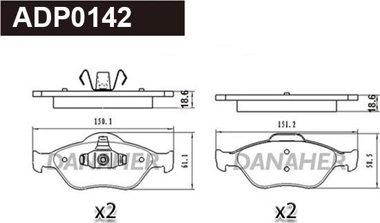 Danaher ADP0142 - Гальмівні колодки, дискові гальма autocars.com.ua