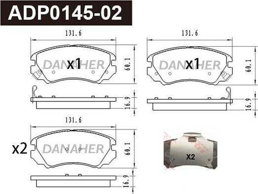 Danaher ADP0145-02 - Гальмівні колодки, дискові гальма autocars.com.ua