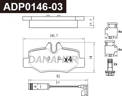 Danaher ADP0146-03 - Гальмівні колодки, дискові гальма autocars.com.ua