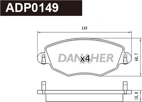 Danaher ADP0149 - Гальмівні колодки, дискові гальма autocars.com.ua