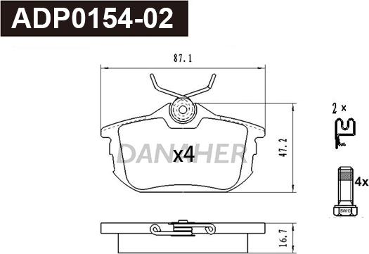 Danaher ADP0154-02 - Гальмівні колодки, дискові гальма autocars.com.ua