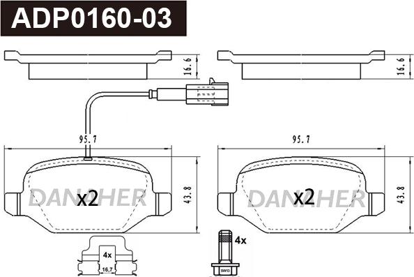 Danaher ADP0160-03 - Гальмівні колодки, дискові гальма autocars.com.ua