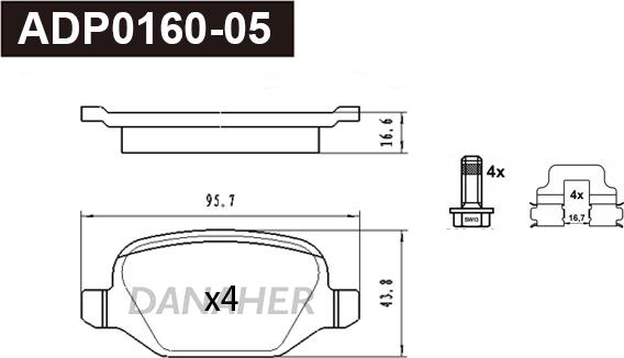 Danaher ADP0160-05 - Гальмівні колодки, дискові гальма autocars.com.ua
