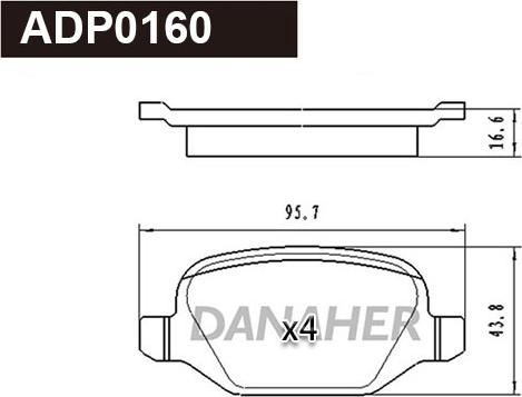 Danaher ADP0160 - Гальмівні колодки, дискові гальма autocars.com.ua