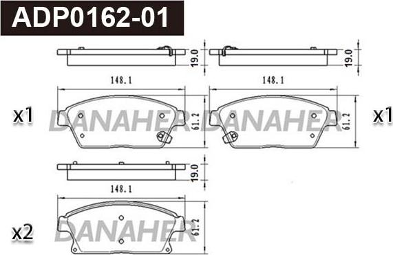 Danaher ADP0162-01 - Тормозные колодки, дисковые, комплект autodnr.net