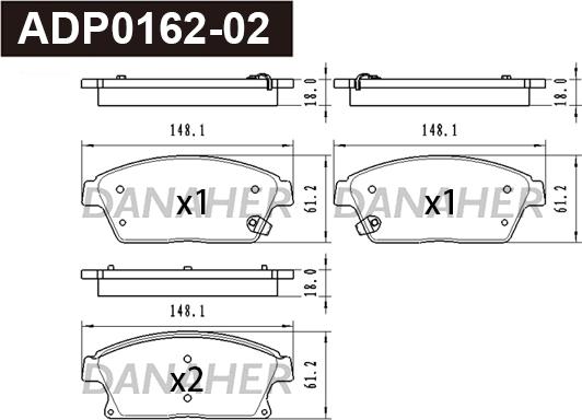 Danaher ADP0162-02 - Гальмівні колодки, дискові гальма autocars.com.ua