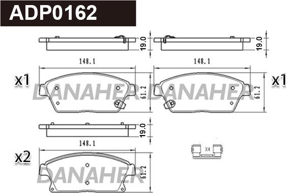 Danaher ADP0162 - Тормозные колодки, дисковые, комплект autodnr.net