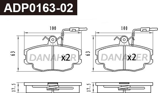 Danaher ADP0163-02 - Гальмівні колодки, дискові гальма autocars.com.ua