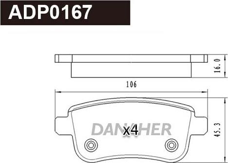 Danaher ADP0167 - Гальмівні колодки, дискові гальма autocars.com.ua