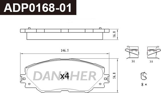Danaher ADP0168-01 - Тормозные колодки, дисковые, комплект autodnr.net