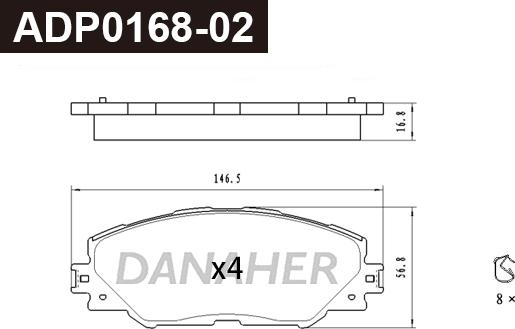 Danaher ADP0168-02 - Тормозные колодки, дисковые, комплект autodnr.net