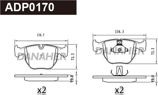 Danaher ADP0170 - Гальмівні колодки, дискові гальма autocars.com.ua