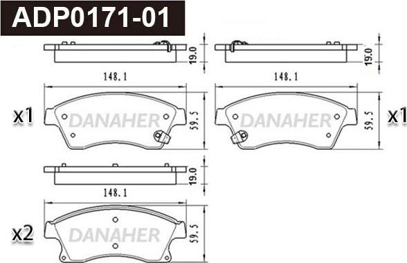 Danaher ADP0171-01 - Гальмівні колодки, дискові гальма autocars.com.ua