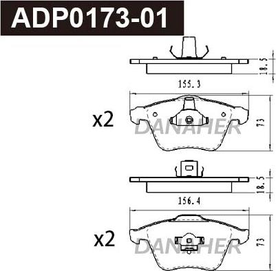 Danaher ADP0173-01 - Гальмівні колодки, дискові гальма autocars.com.ua