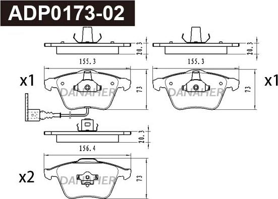 Danaher ADP0173-02 - Гальмівні колодки, дискові гальма autocars.com.ua