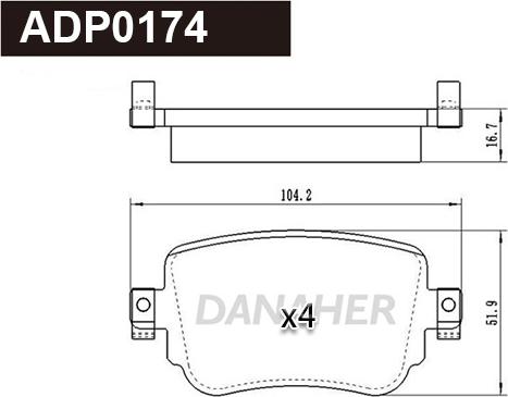 Danaher ADP0174 - Гальмівні колодки, дискові гальма autocars.com.ua