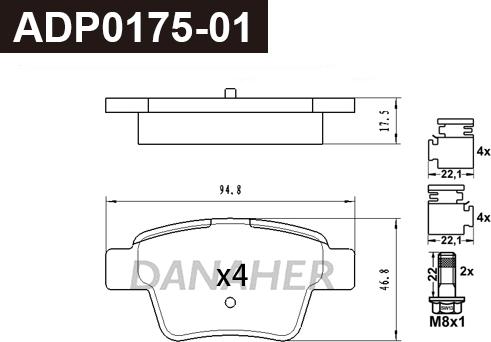 Danaher ADP0175-01 - Гальмівні колодки, дискові гальма autocars.com.ua