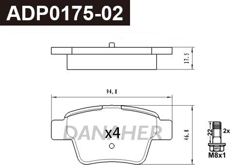 Danaher ADP0175-02 - Гальмівні колодки, дискові гальма autocars.com.ua