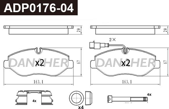 Danaher ADP0176-04 - Гальмівні колодки, дискові гальма autocars.com.ua