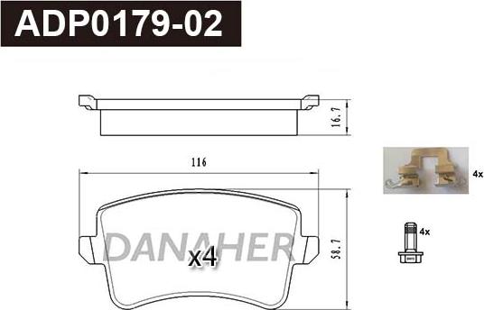 Danaher ADP0179-02 - Гальмівні колодки, дискові гальма autocars.com.ua