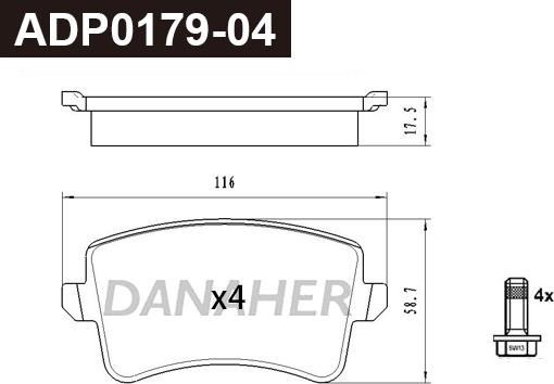 Danaher ADP0179-04 - Гальмівні колодки, дискові гальма autocars.com.ua