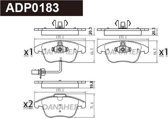 Danaher ADP0183 - Гальмівні колодки, дискові гальма autocars.com.ua