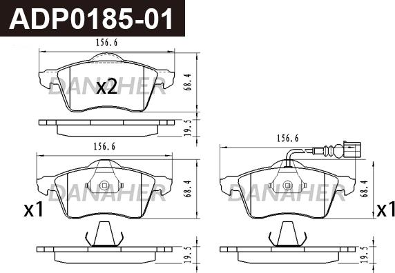Danaher ADP0185-01 - Гальмівні колодки, дискові гальма autocars.com.ua