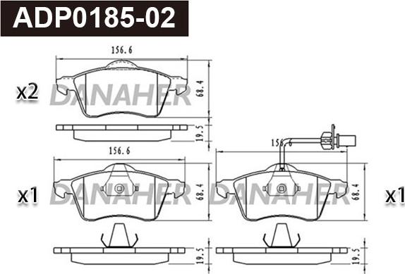 Danaher ADP0185-02 - Гальмівні колодки, дискові гальма autocars.com.ua