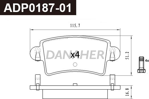 Danaher ADP0187-01 - Гальмівні колодки, дискові гальма autocars.com.ua