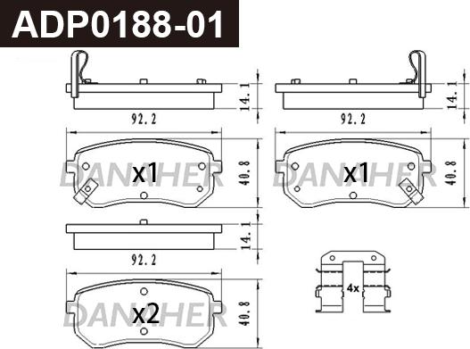 Danaher ADP0188-01 - Гальмівні колодки, дискові гальма autocars.com.ua