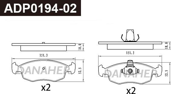 Danaher ADP0194-02 - Гальмівні колодки, дискові гальма autocars.com.ua