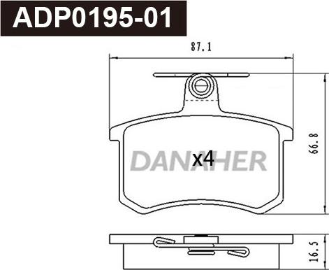 Danaher ADP0195-01 - Гальмівні колодки, дискові гальма autocars.com.ua