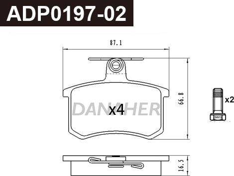 Danaher ADP0195-02 - Гальмівні колодки, дискові гальма autocars.com.ua