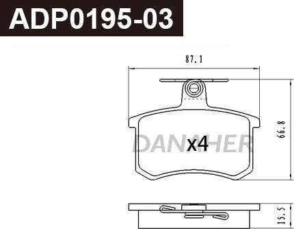 Danaher ADP0195-03 - Гальмівні колодки, дискові гальма autocars.com.ua