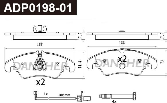 Danaher ADP0198-01 - Гальмівні колодки, дискові гальма autocars.com.ua