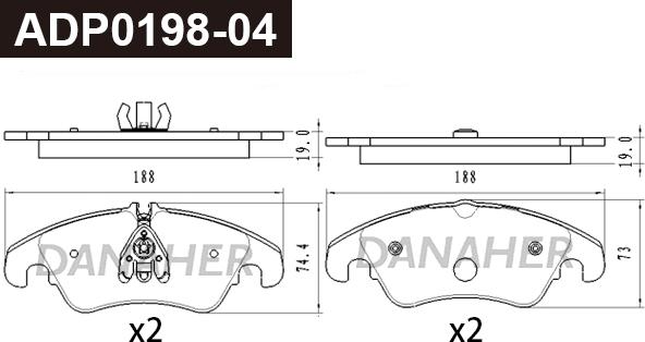 Danaher ADP0198-04 - Гальмівні колодки, дискові гальма autocars.com.ua