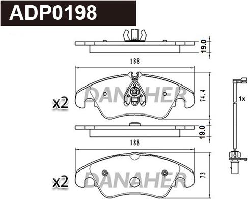 Danaher ADP0198 - Гальмівні колодки, дискові гальма autocars.com.ua