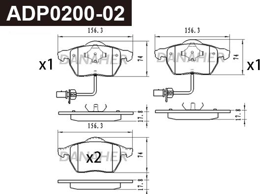 Danaher ADP0200-02 - Гальмівні колодки, дискові гальма autocars.com.ua