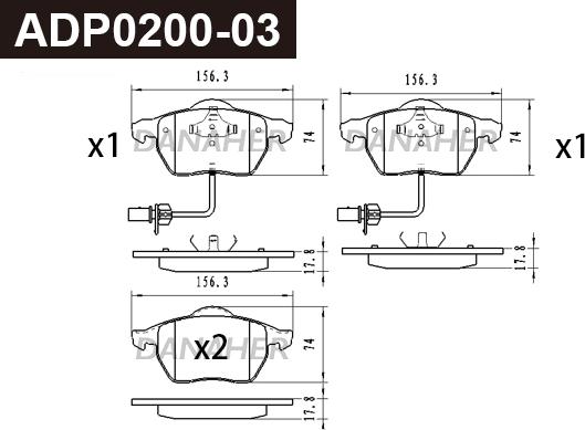 Danaher ADP0200-03 - Гальмівні колодки, дискові гальма autocars.com.ua