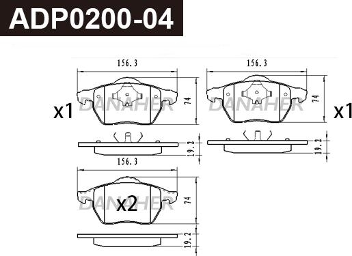 Danaher ADP0200-04 - Тормозные колодки, дисковые, комплект autodnr.net