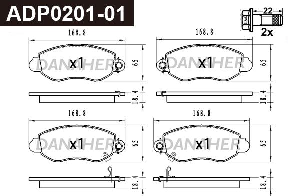 Danaher ADP0201-01 - Гальмівні колодки, дискові гальма autocars.com.ua