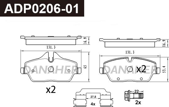 Danaher ADP0206-01 - Гальмівні колодки, дискові гальма autocars.com.ua