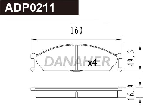 Danaher ADP0211 - Гальмівні колодки, дискові гальма autocars.com.ua