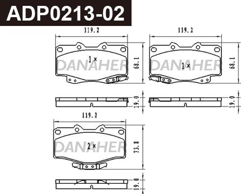 Danaher ADP0213-02 - Гальмівні колодки, дискові гальма autocars.com.ua