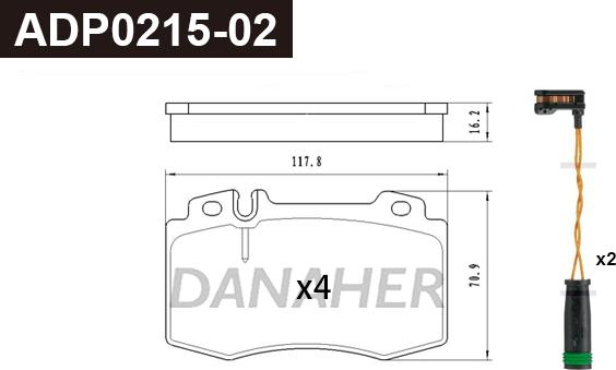 Danaher ADP0215-02 - Гальмівні колодки, дискові гальма autocars.com.ua